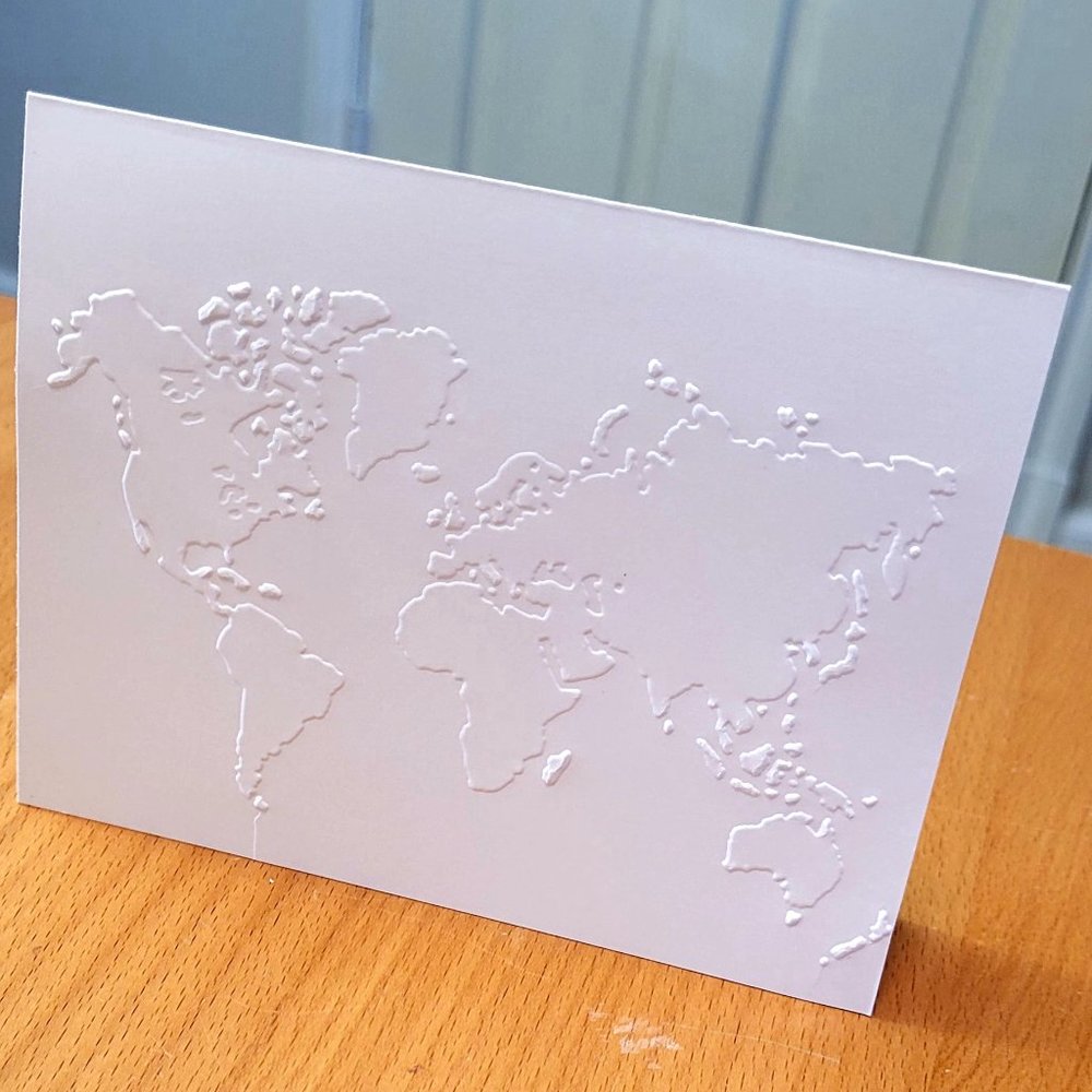 Embossed World Map, Set of 6 Cards, Globe Greeting Card, Travel, Compass, World